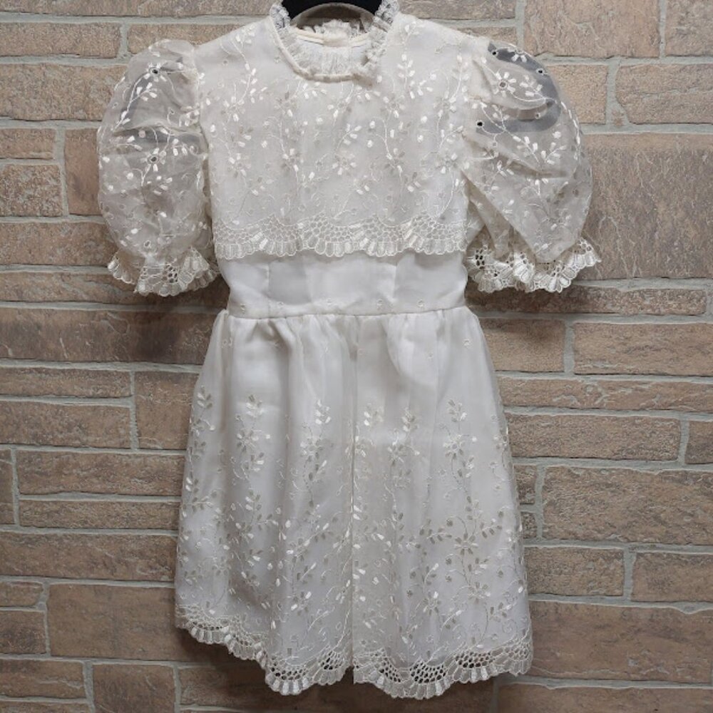 Little Princess Girls 7P White Lace Dress Vintage USA